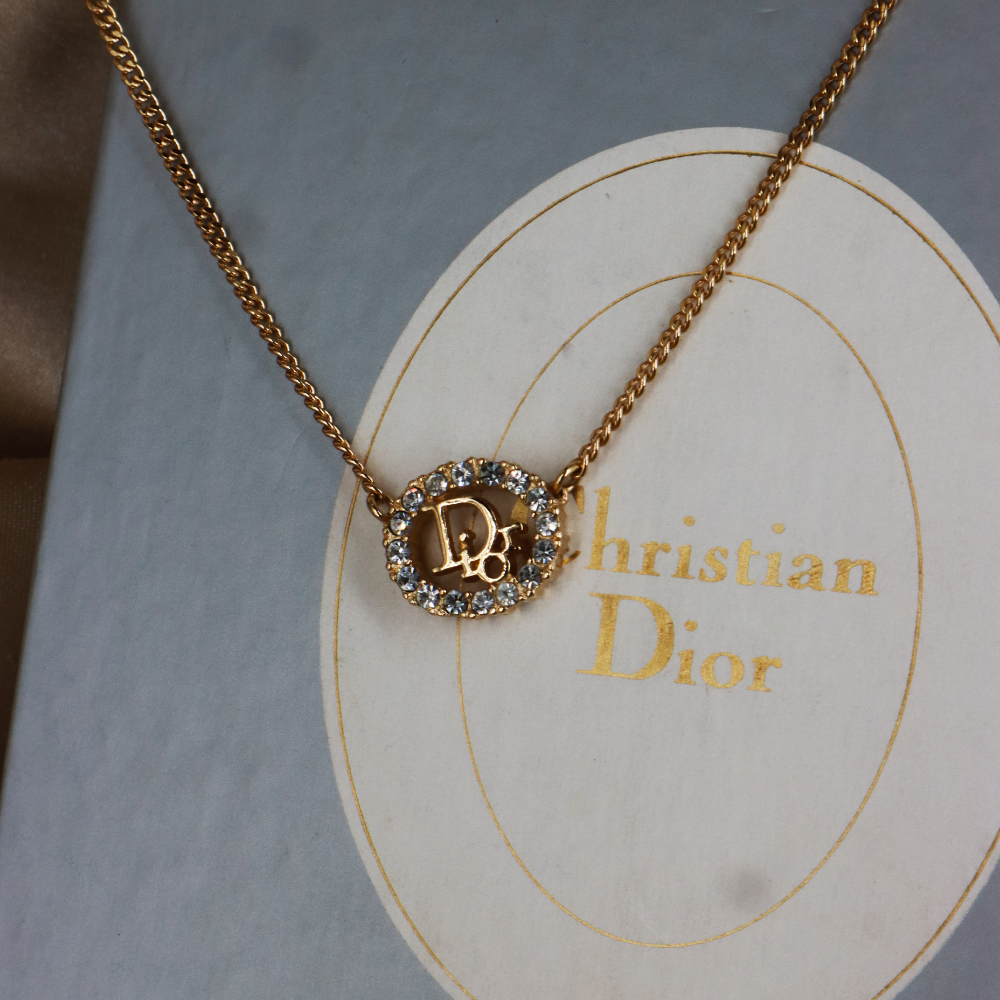 CHRISTIAN DIOR 圓型閃石項鏈| 經典款式 ｜未使用級美品附原盒
