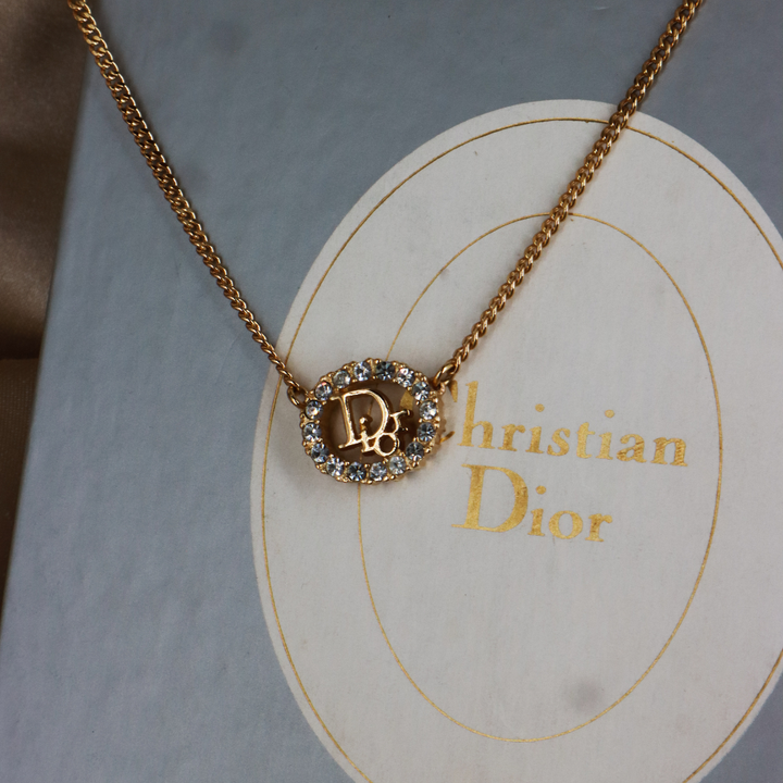 CHRISTIAN DIOR 圓型閃石項鏈| 經典款式 ｜未使用級美品附原盒