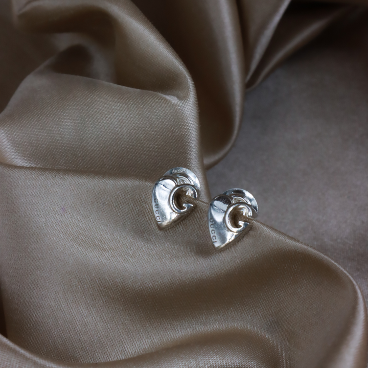 GUCCI Heart G 925 純銀耳環（銀色）