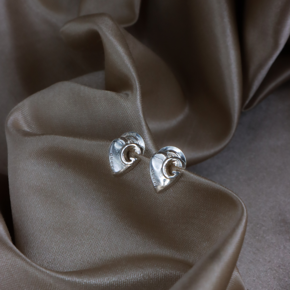 GUCCI Heart G 925 純銀耳環（銀色）