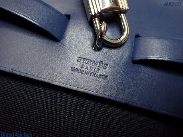 HERMES 帆布/皮革Herbag Backpack銀扣背包Navy （到貨日5月29日）