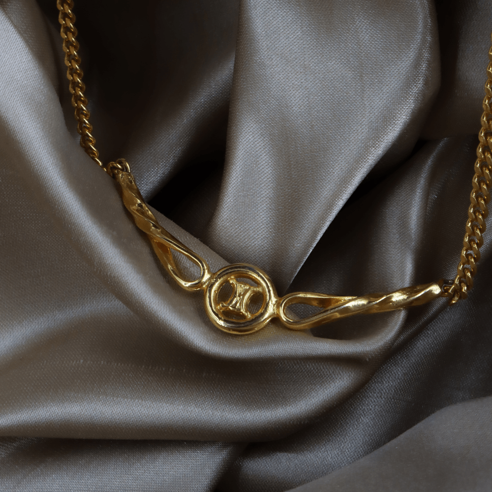 CELINE 雙C Logo扭紋鎖骨項鏈 ｜ 1990年代 - Vintasy