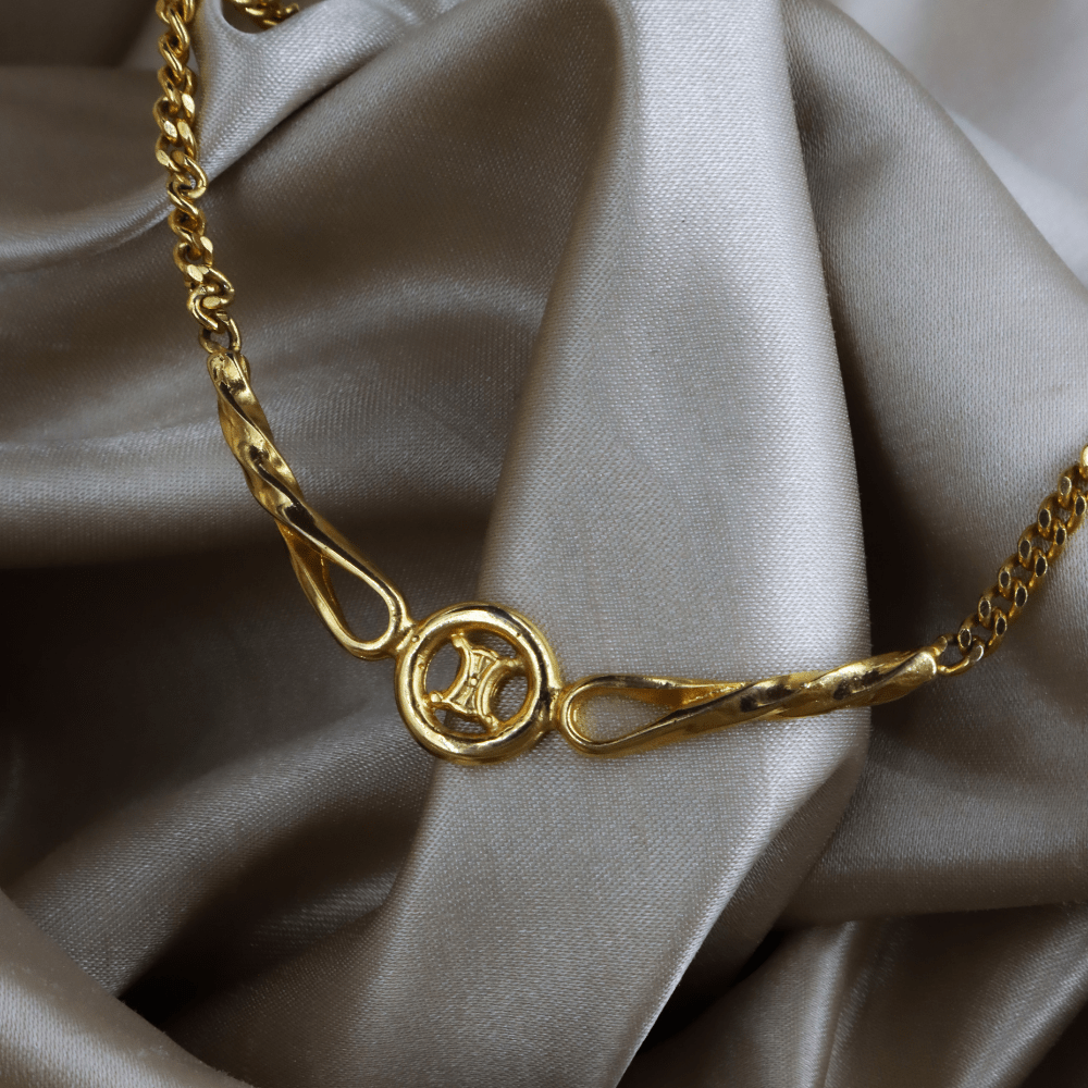 CELINE 雙C Logo扭紋鎖骨項鏈 ｜ 1990年代 - Vintasy