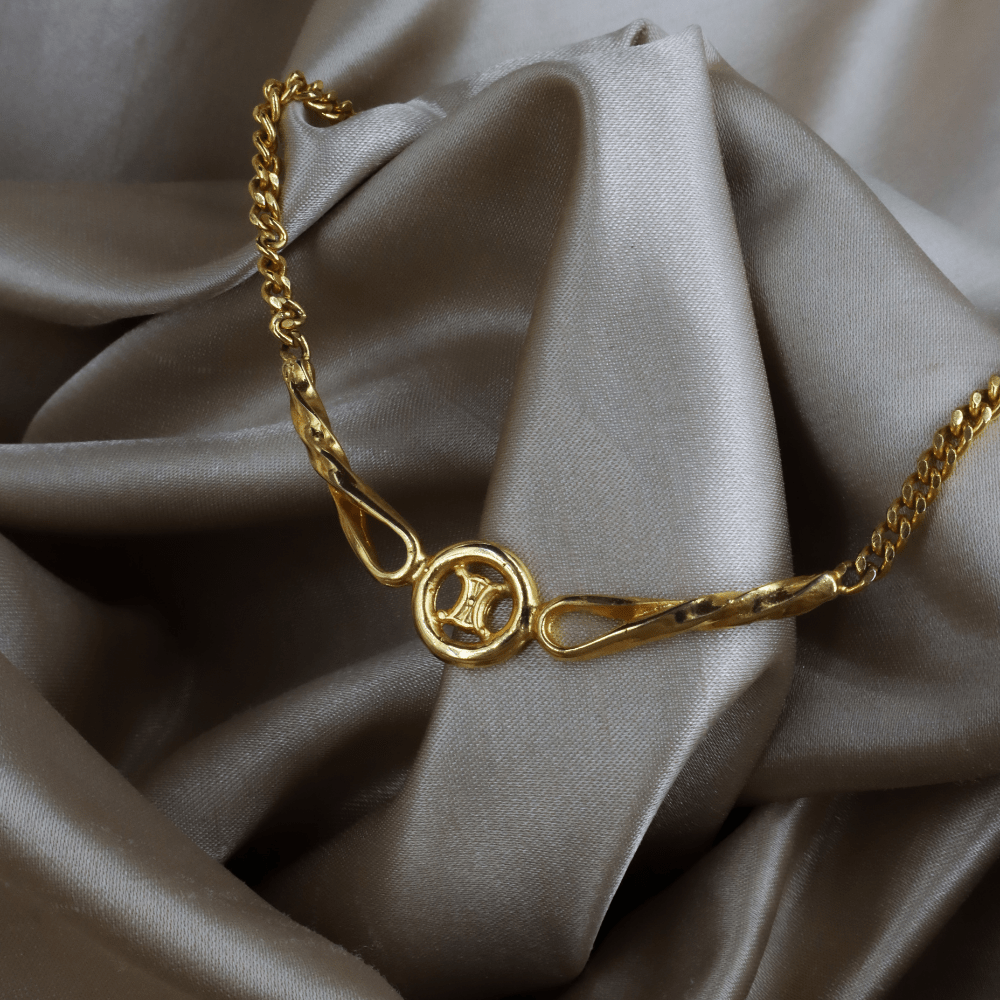 CELINE 雙C Logo扭紋鎖骨項鏈 ｜ 1990年代 - Vintasy