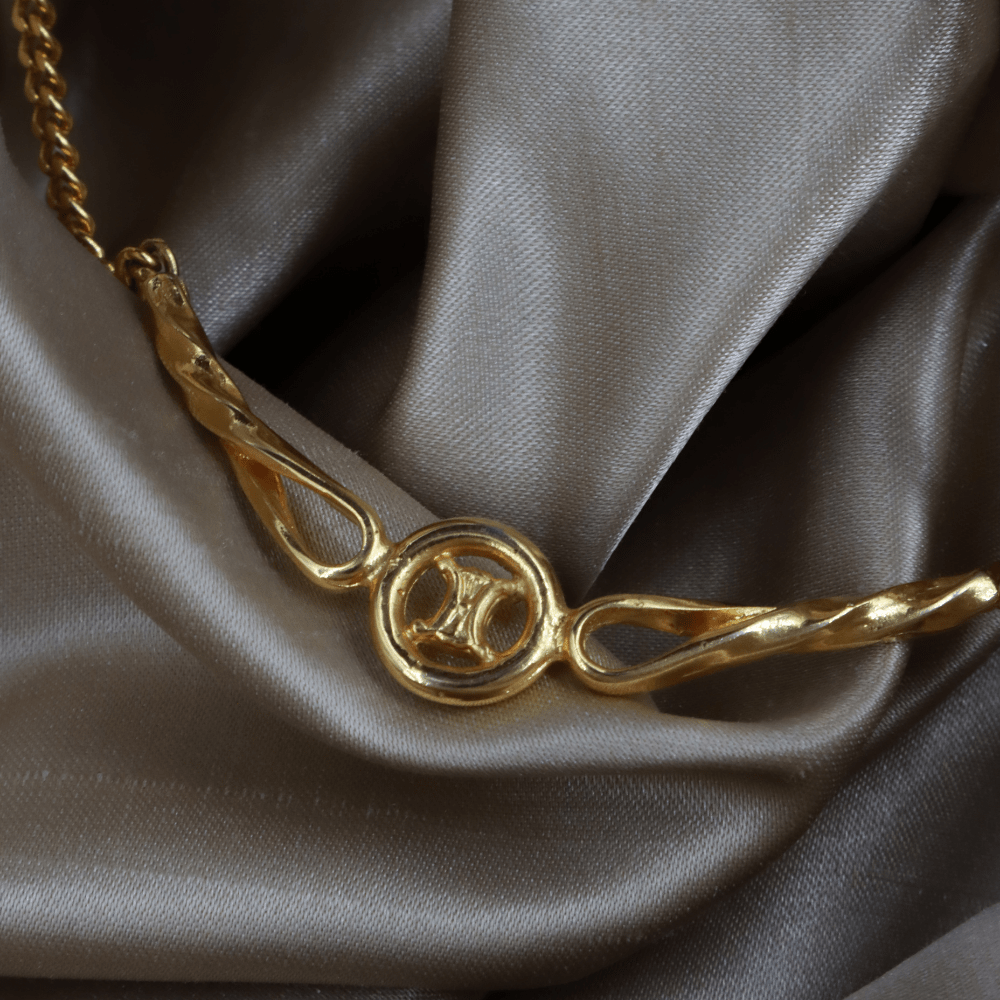 CELINE 雙C Logo扭紋鎖骨項鏈 ｜ 1990年代 - Vintasy