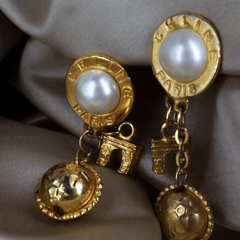 CELINE Paris Vintage Clip - On Earrings | 圓球 意大利手工製 | 全網唯一款 - Vintasy