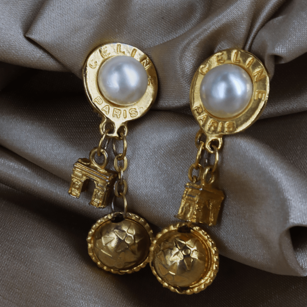 CELINE Paris Vintage Clip - On Earrings | 圓球 意大利手工製 | 全網唯一款 - Vintasy