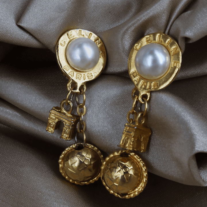 CELINE Paris Vintage Clip - On Earrings | 圓球 意大利手工製 | 全網唯一款 - Vintasy