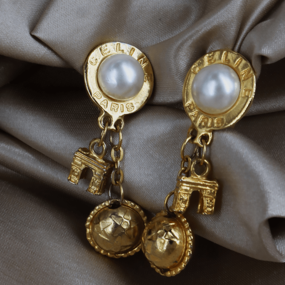 CELINE Paris Vintage Clip - On Earrings | 圓球 意大利手工製 | 全網唯一款 - Vintasy