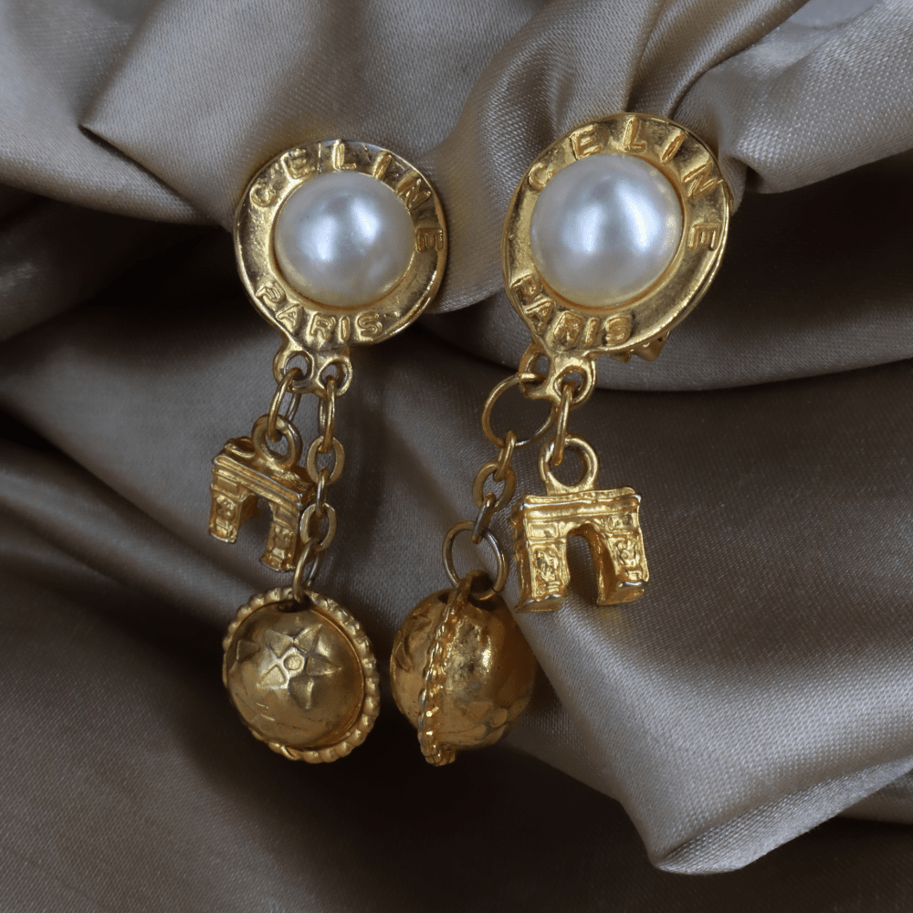CELINE Paris Vintage Clip - On Earrings | 圓球 意大利手工製 | 全網唯一款 - Vintasy