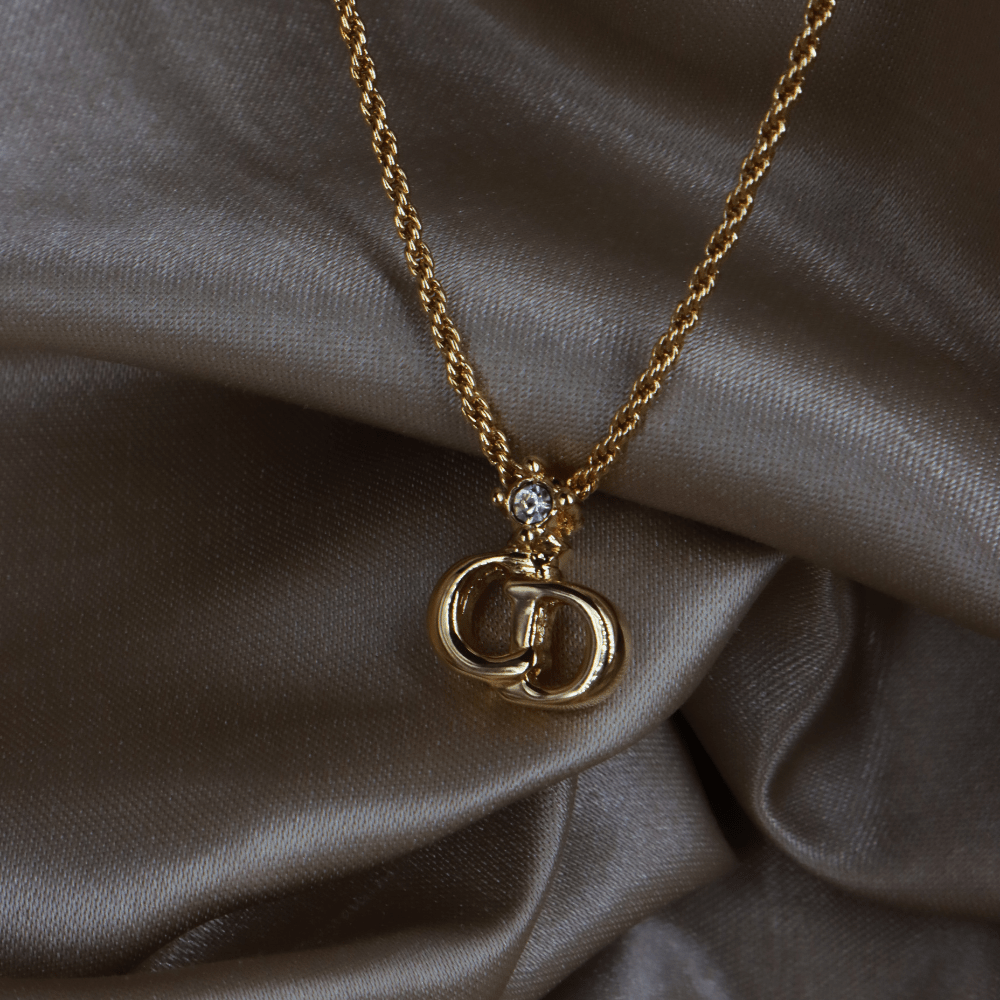 CHRISTIAN DIOR 吊墜閃石項鏈（金）| 1990年代款 | 秒殺熱賣款 - Vintasy項鏈