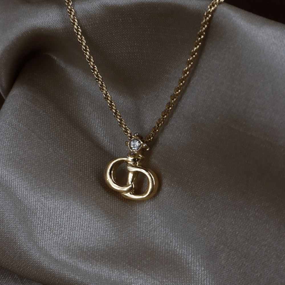 CHRISTIAN DIOR 吊墜閃石項鏈（金）| 1990年代款 | 秒殺熱賣款 - Vintasy項鏈