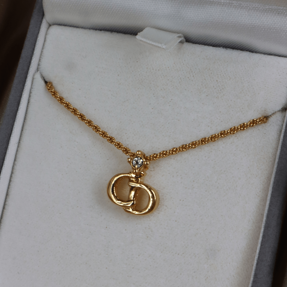 CHRISTIAN DIOR 吊墜閃石項鏈（金）| 1990年代款 | 秒殺熱賣款 - Vintasy項鏈