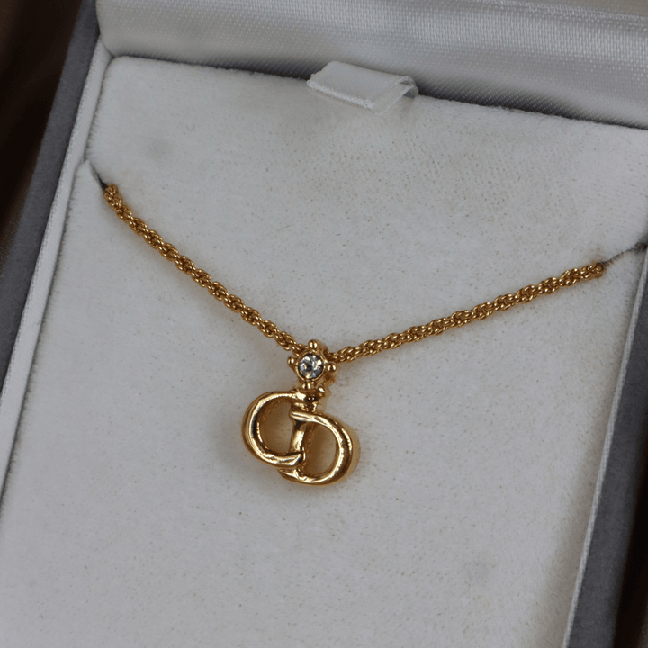 CHRISTIAN DIOR 吊墜閃石項鏈（金）| 1990年代款 | 秒殺熱賣款 - Vintasy項鏈