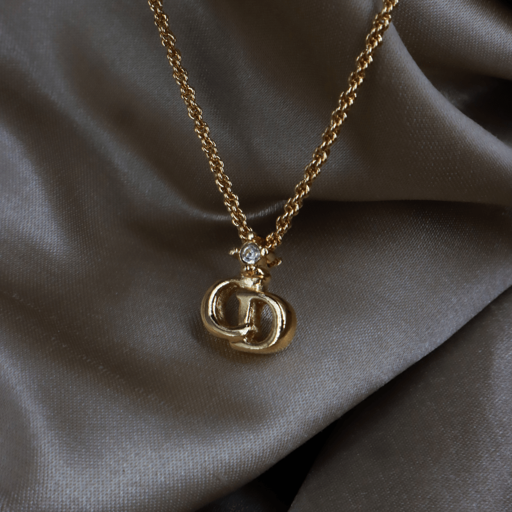 CHRISTIAN DIOR 吊墜閃石項鏈（金）| 1990年代款 | 秒殺熱賣款 - Vintasy項鏈