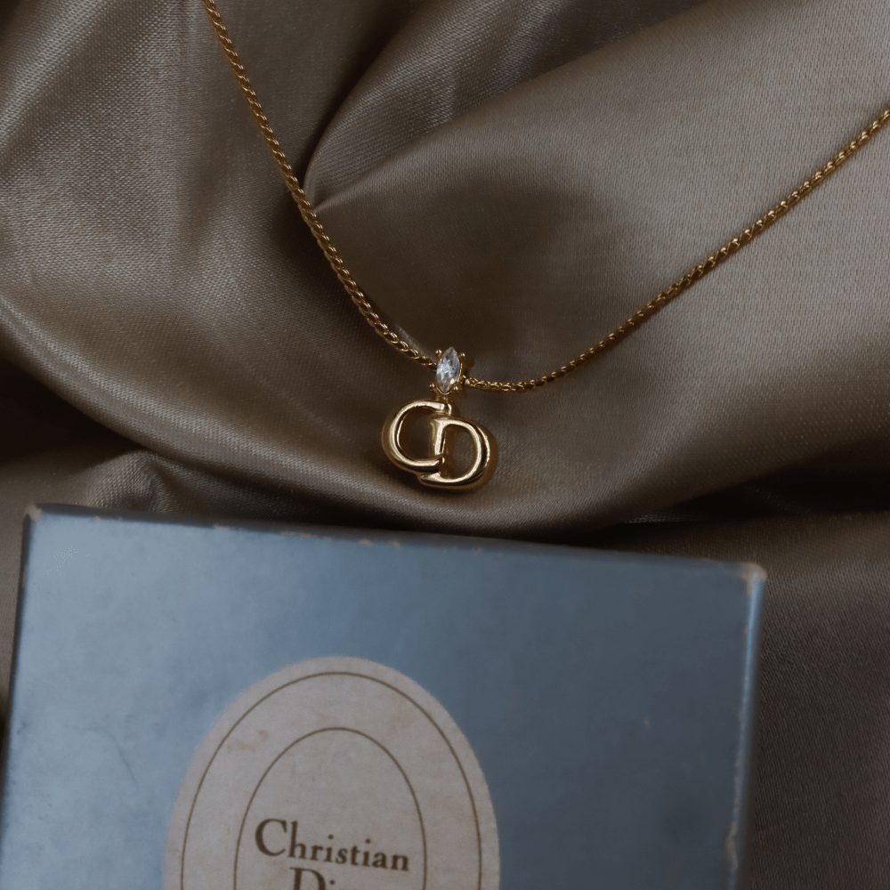 CHRISTIAN DIOR 貓眼閃石吊墜項鏈 | 經典1990年代款式 ｜附原盒 - Vintasy項鏈