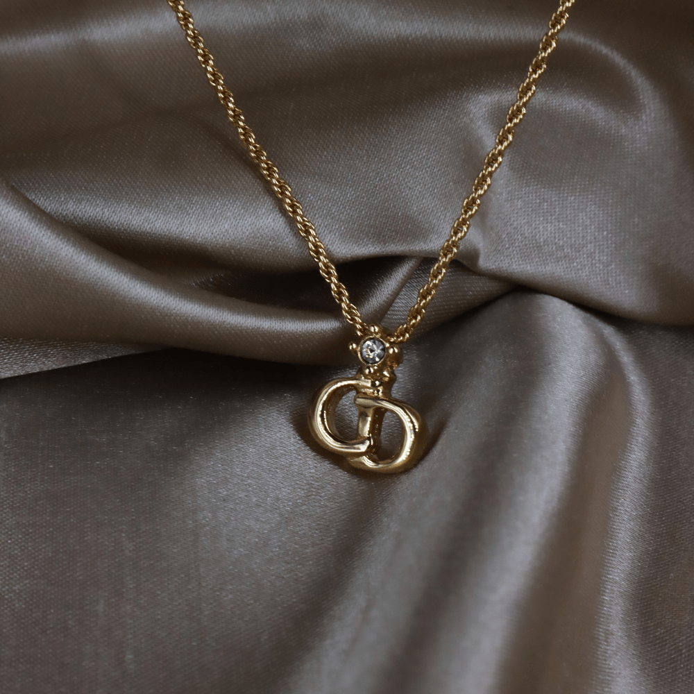 CHRISTIAN DIOR 吊墜閃石項鏈（金）| 1990年代款 | 秒殺熱賣款 - Vintasy項鏈