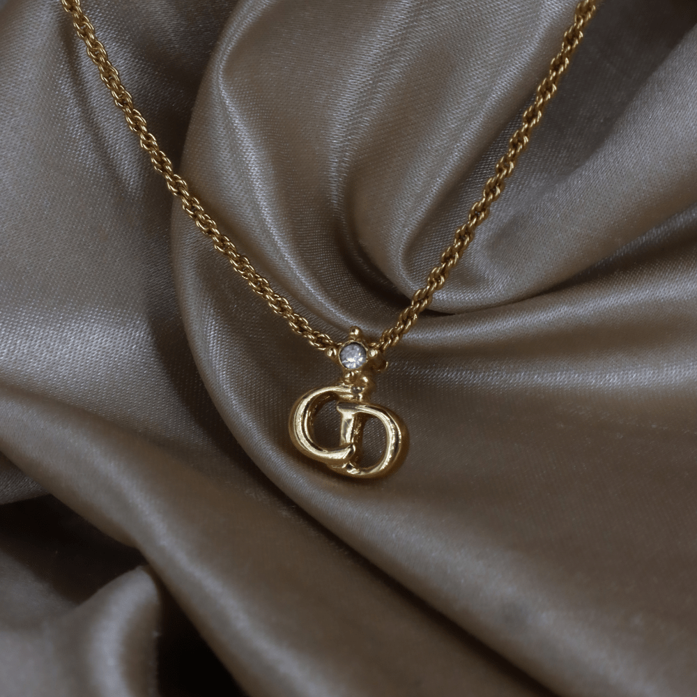 CHRISTIAN DIOR 吊墜閃石項鏈（金）| 1990年代款 | 秒殺熱賣款 - Vintasy項鏈