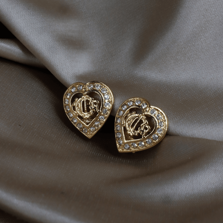CHRISTIAN DIOR 馬車心心吊墜耳夾 | 1990年代款 - Vintasy