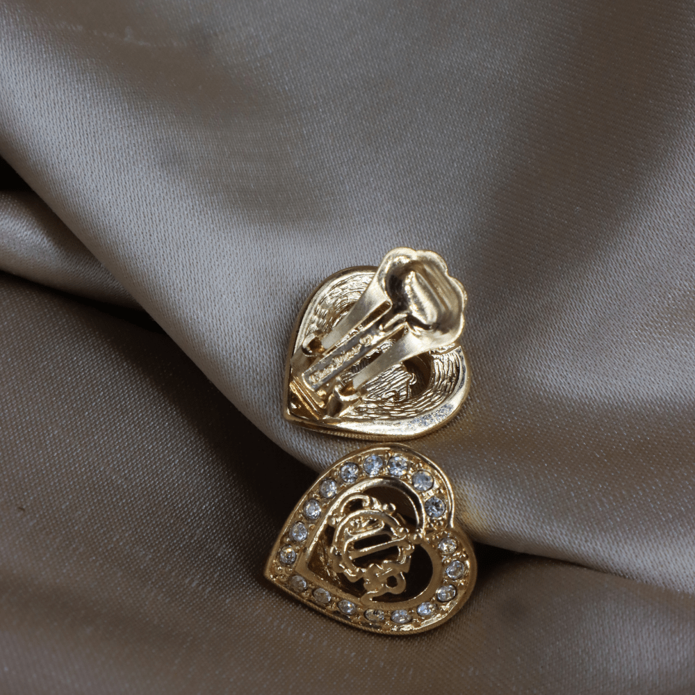 CHRISTIAN DIOR 馬車心心吊墜耳夾 | 1990年代款 - Vintasy