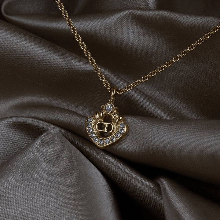 CHRISTIAN DIOR CD Logo 水晶愛心鎖吊墜項鏈 | 經典1990年代款式 - Vintasy項鏈