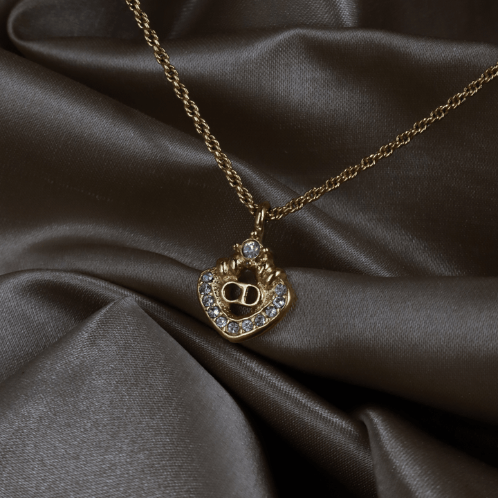 CHRISTIAN DIOR CD Logo 水晶愛心鎖吊墜項鏈 | 經典1990年代款式 - Vintasy項鏈