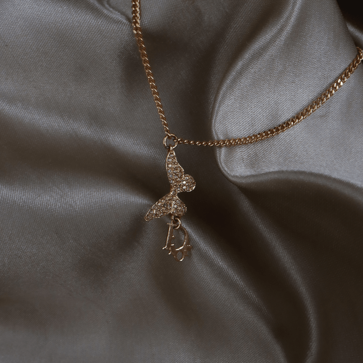 CHRISTIAN DIOR 玫瑰金蝴蝶結 CD Logo 水晶手鏈 - Vintasy項鏈