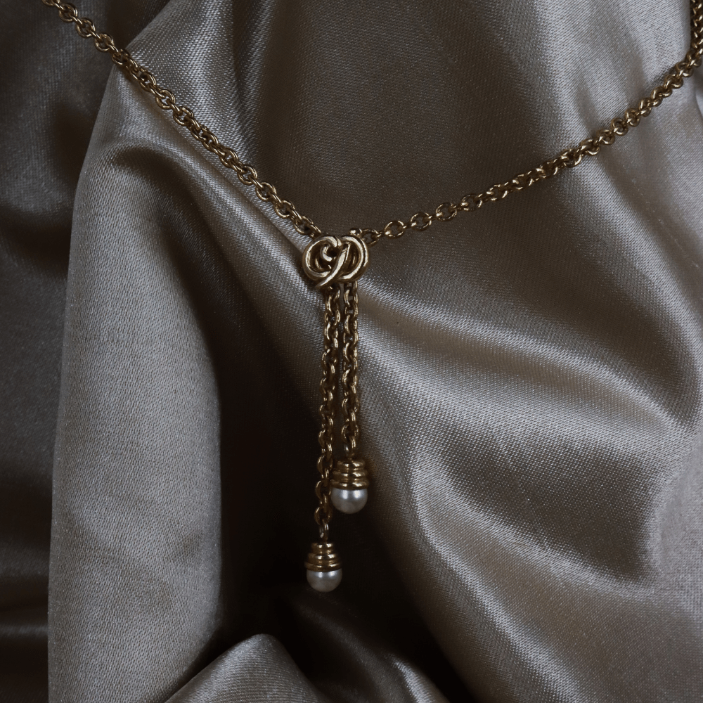 CHRISTIAN DIOR CD Logo流蘇珍珠項鏈｜1990年代 - Vintasy