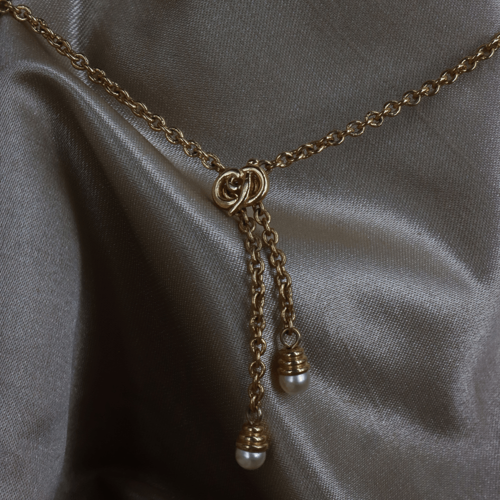 CHRISTIAN DIOR CD Logo流蘇珍珠項鏈｜1990年代 - Vintasy