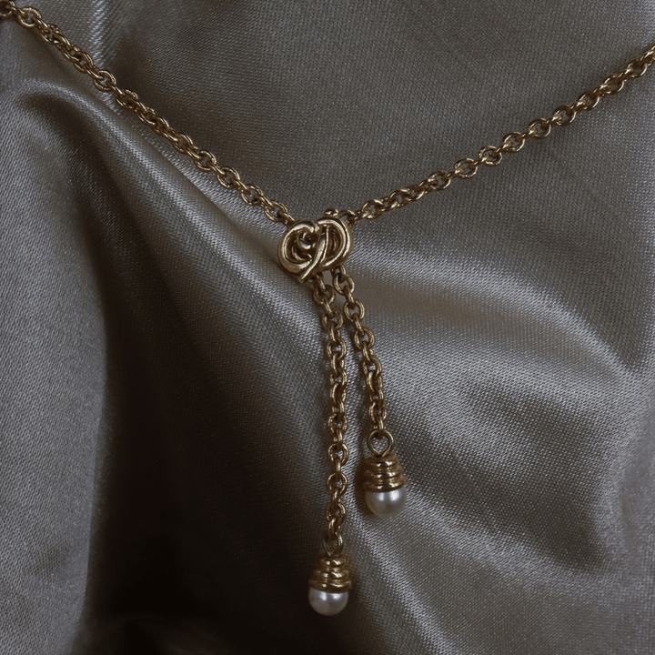 CHRISTIAN DIOR CD Logo流蘇珍珠項鏈｜1990年代 - Vintasy