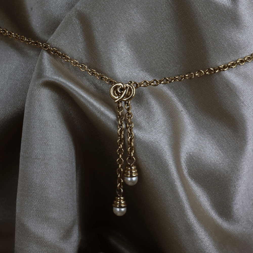 CHRISTIAN DIOR CD Logo流蘇珍珠項鏈｜1990年代 - Vintasy