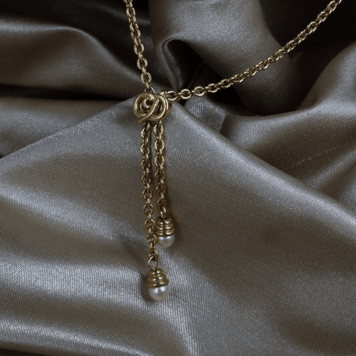 CHRISTIAN DIOR CD Logo流蘇珍珠項鏈｜1990年代 - Vintasy