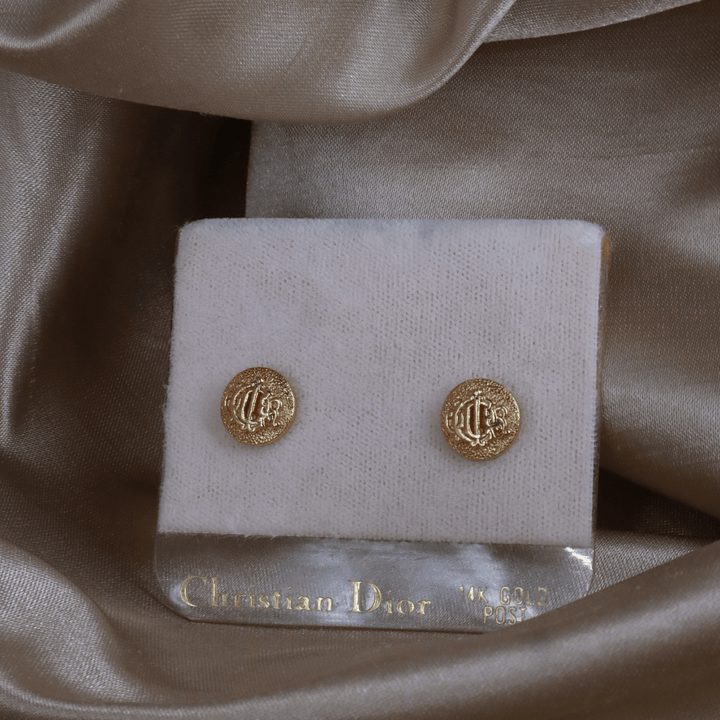 CHRISTIAN DIOR CD Monogram 圓章耳環（金色）｜1980年代 ｜｜VINTASY 中古美品 ｜ 香港最大型中古首飾收藏店｜ dior ｜ 耳環