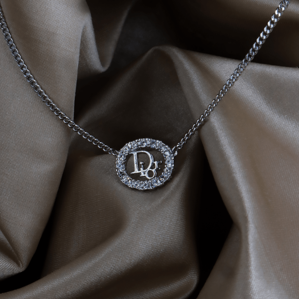 CHRISTIAN DIOR CD 水晶圓型閃石項鏈（銀色）｜極罕首次引進！ 連原裝塵袋 - Vintasy項鏈