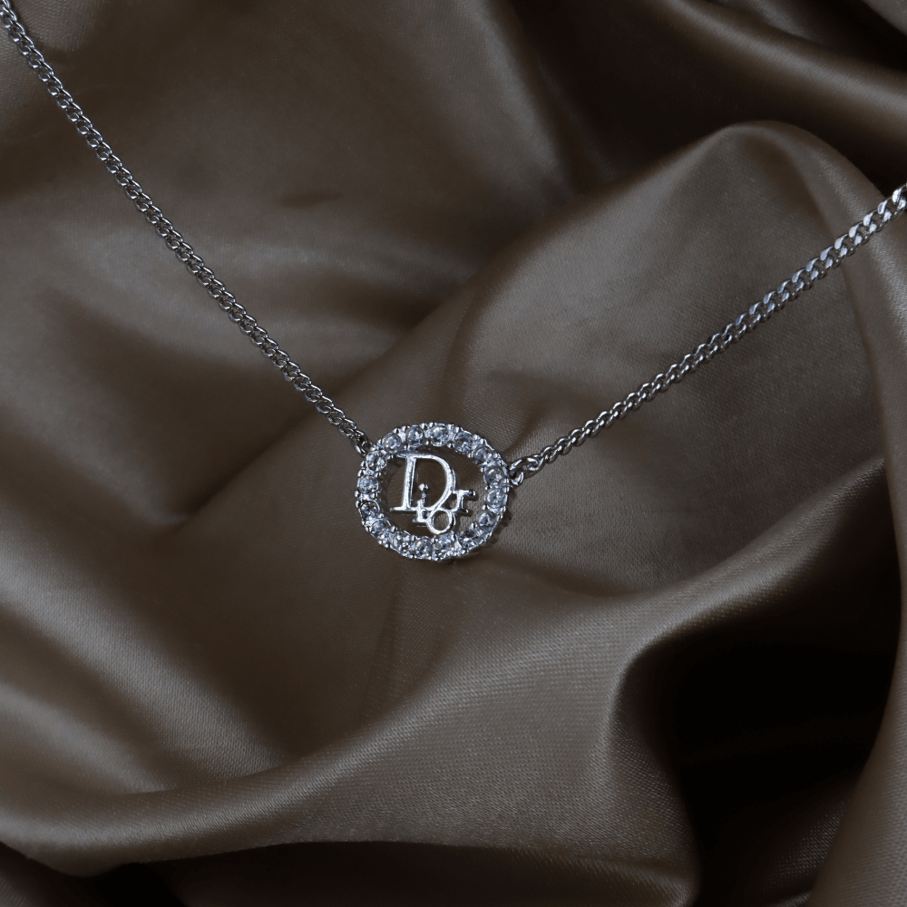 CHRISTIAN DIOR CD 水晶圓型閃石項鏈（銀色）｜極罕首次引進！ 連原裝塵袋 - Vintasy項鏈