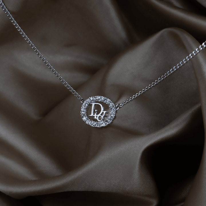 CHRISTIAN DIOR CD 水晶圓型閃石項鏈（銀色）｜極罕首次引進！ 連原裝塵袋 - Vintasy項鏈