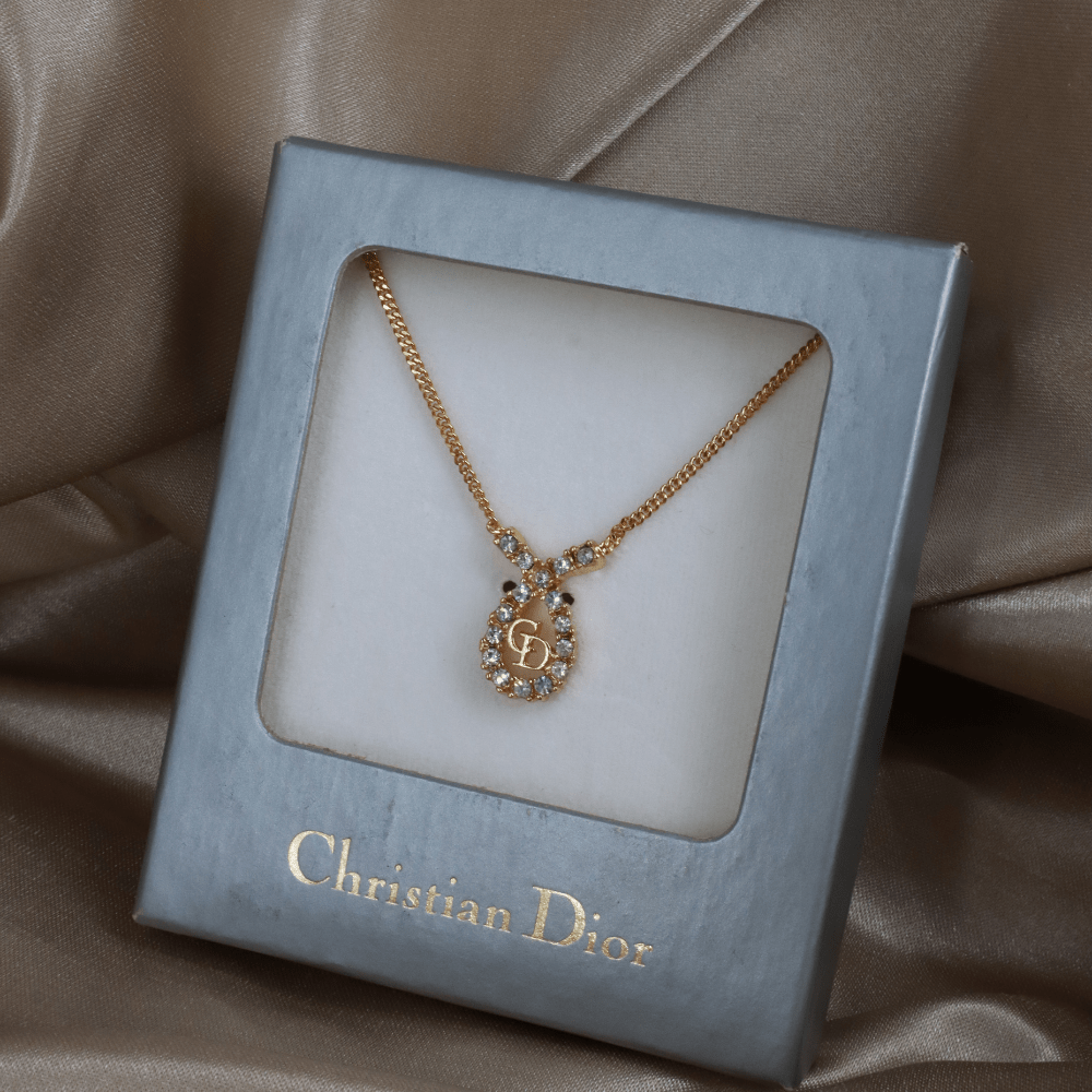CHRISTIAN DIOR 水滴型吊墜CD閃石項鏈｜1980年代款 ｜未使用附原盒 - Vintasy項鏈
