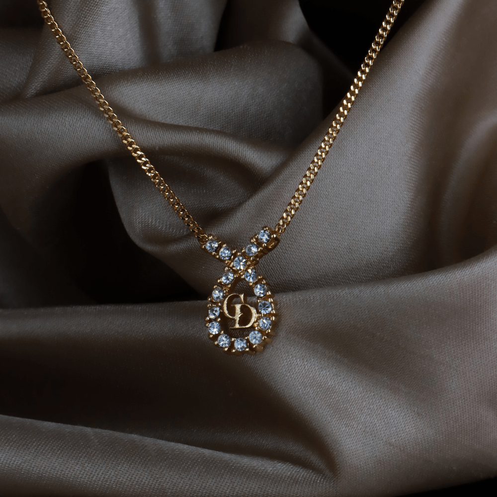 CHRISTIAN DIOR 水滴型吊墜CD閃石項鏈｜1980年代款 - Vintasy項鏈