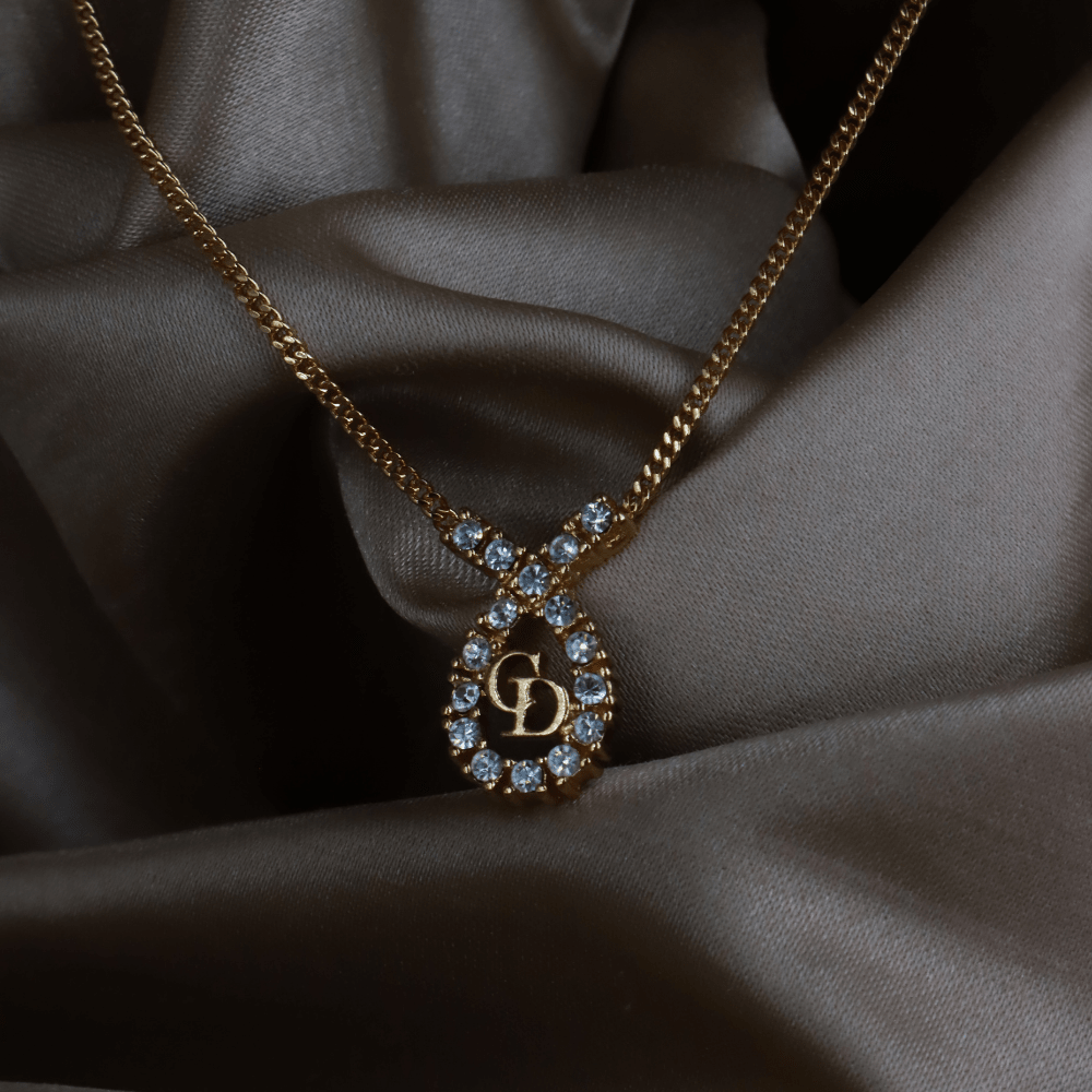 CHRISTIAN DIOR 水滴型吊墜CD閃石項鏈｜1980年代款 - Vintasy項鏈