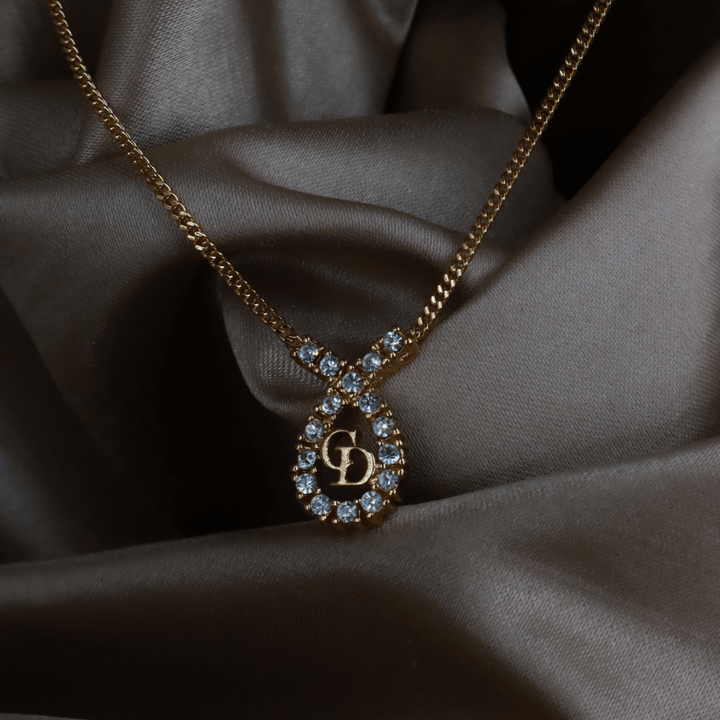 CHRISTIAN DIOR 水滴型吊墜CD閃石項鏈｜1980年代款 - Vintasy項鏈