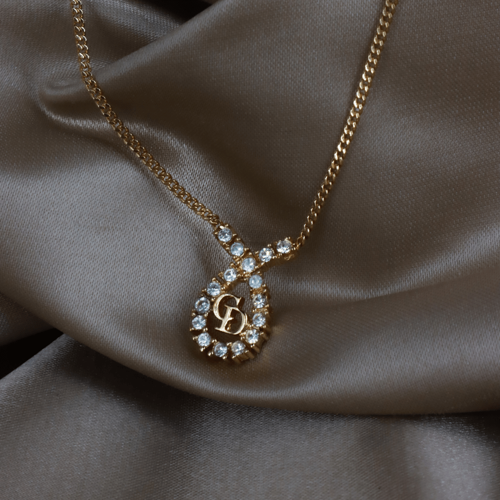 CHRISTIAN DIOR 水滴型吊墜CD閃石項鏈｜1980年代款 - Vintasy項鏈