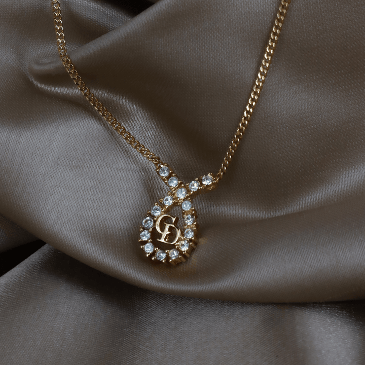 CHRISTIAN DIOR 水滴型吊墜CD閃石項鏈｜1980年代款 - Vintasy項鏈