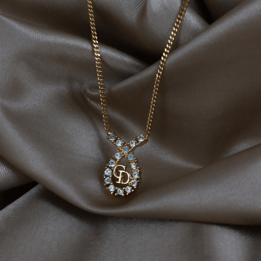 CHRISTIAN DIOR 水滴型吊墜CD閃石項鏈｜1980年代款 - Vintasy項鏈