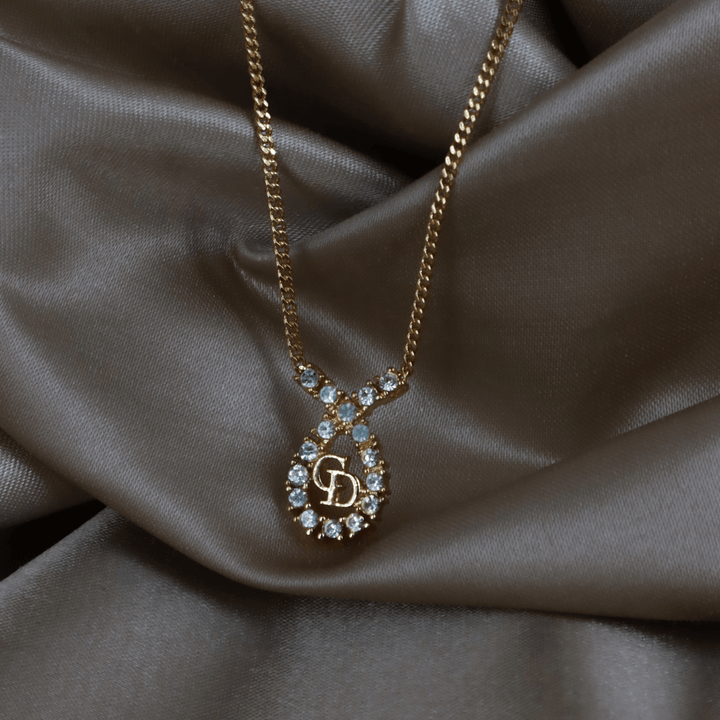 CHRISTIAN DIOR 水滴型吊墜CD閃石項鏈｜1980年代款 - Vintasy項鏈