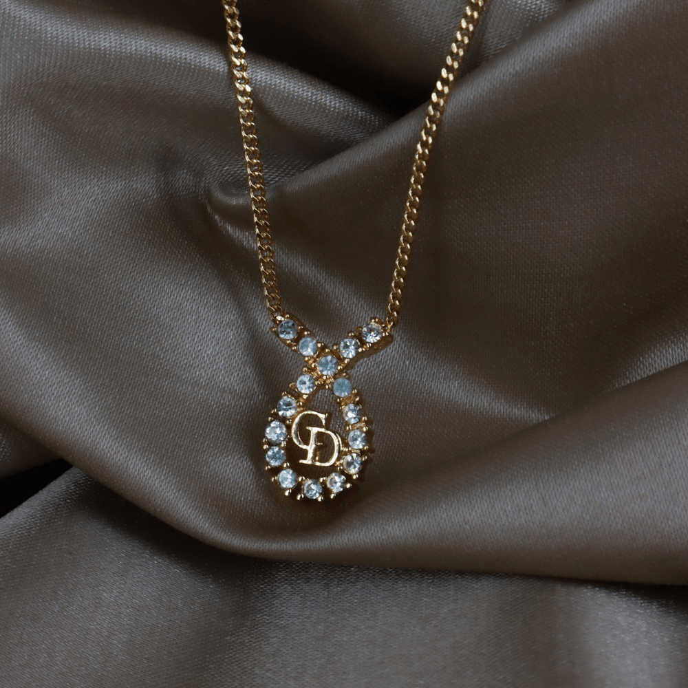 CHRISTIAN DIOR 水滴型吊墜CD閃石項鏈｜1980年代款 - Vintasy項鏈