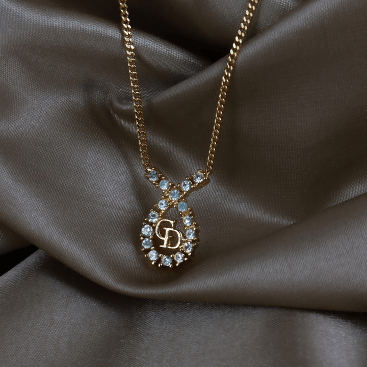 CHRISTIAN DIOR 水滴型吊墜CD閃石項鏈｜1980年代款 - Vintasy項鏈