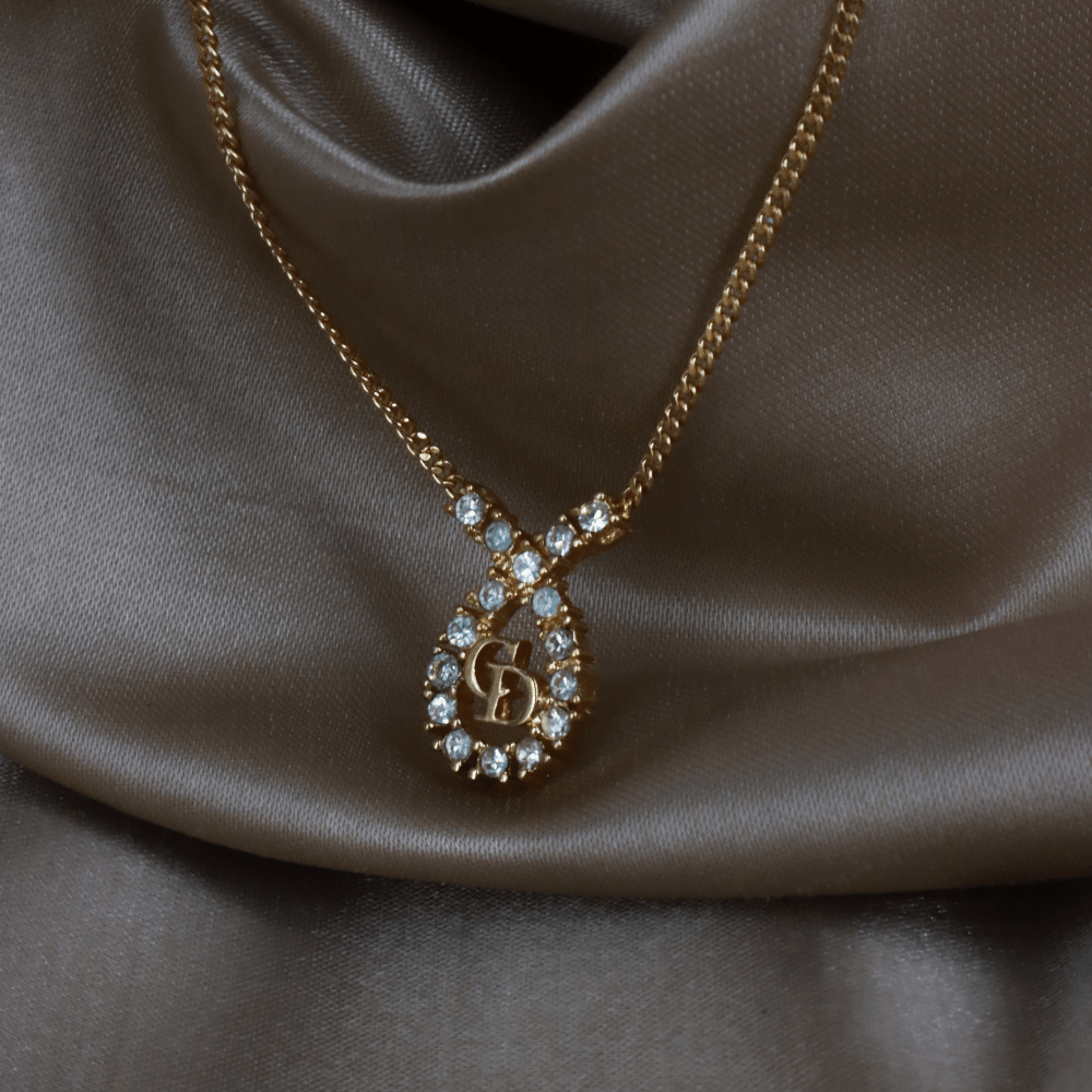 CHRISTIAN DIOR 水滴型吊墜CD閃石項鏈｜1980年代款 - Vintasy項鏈