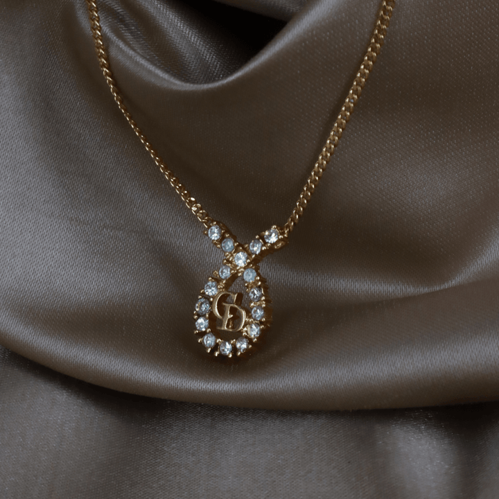 CHRISTIAN DIOR 水滴型吊墜CD閃石項鏈｜1980年代款 - Vintasy項鏈