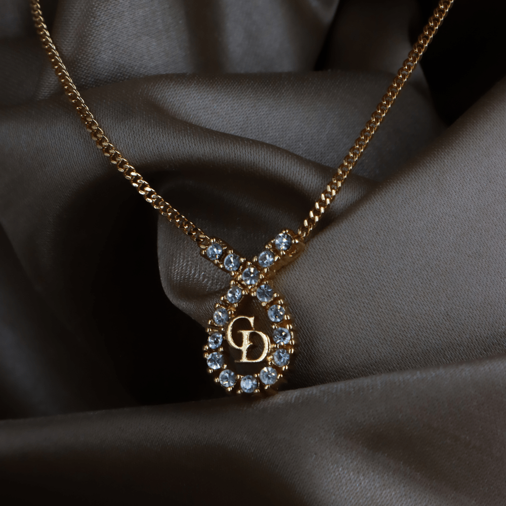 CHRISTIAN DIOR 水滴型吊墜CD閃石項鏈｜1980年代款 - Vintasy項鏈