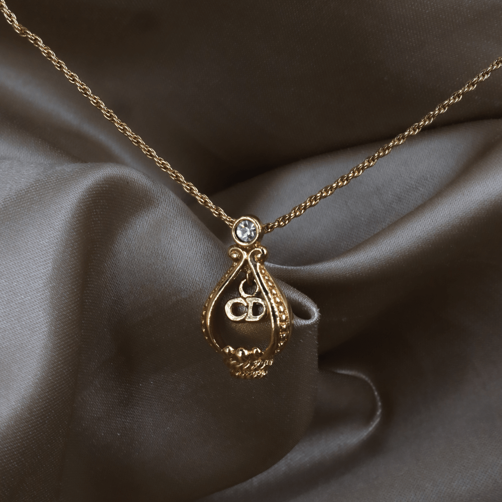 CHRISTIAN DIOR 巴洛克王冠CD吊牌水晶項鏈｜未使用美品 - Vintasy項鏈